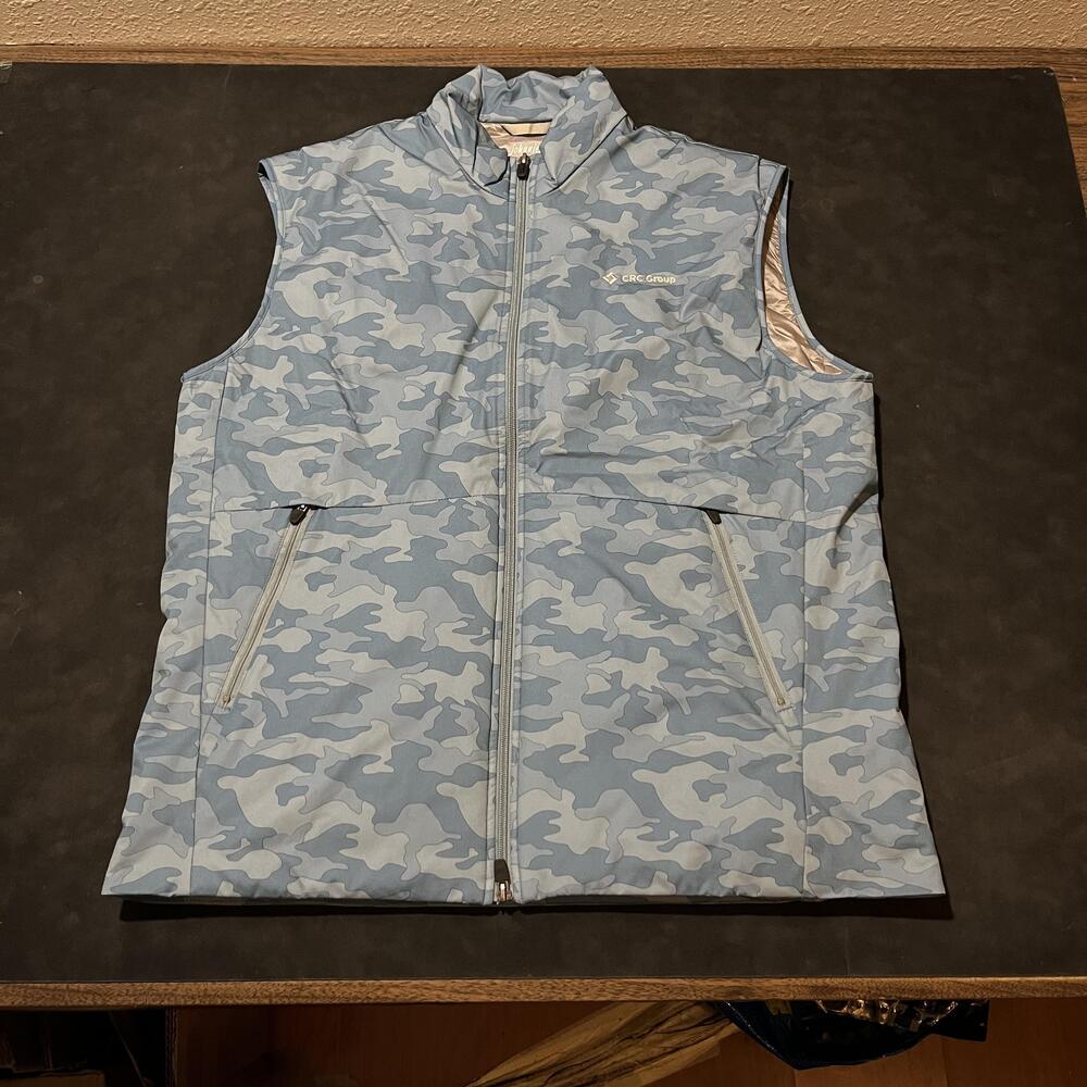 Johnnie-O Rippen Vest Mens Large Slate Camo Quilted Puffer Zip CRC Group Logo